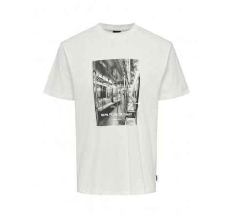 Only & sons onsseb reg bw photoprint ss tee blanco