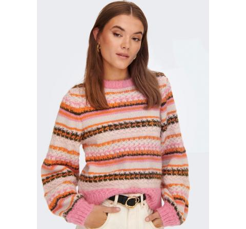 Only onlmabel life  l/s stripe pullover knt rosa