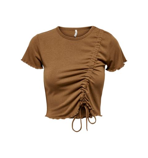 Only onletta s/s rouching top jrs marron