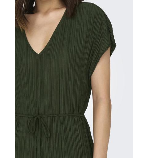 Only onlfina s/s v-neck long dress jrs verde oscuro