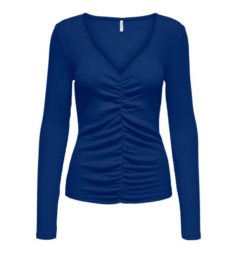 Only onlphiline l/s ruching v-neck top jrs azul