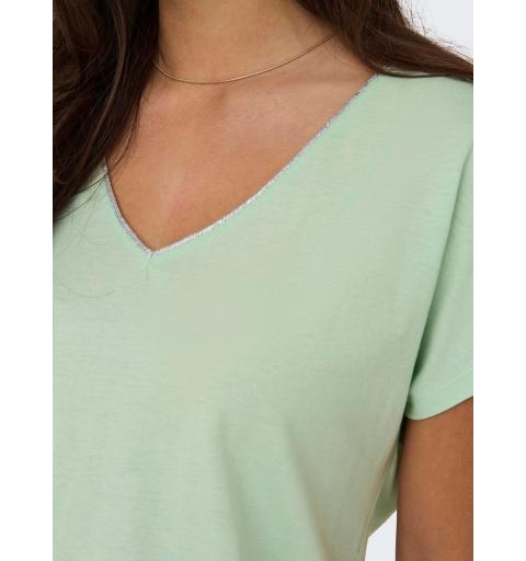 Only onlzera s/s v-neck shine top jrs verde