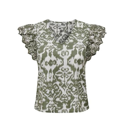 Only onllou life emb s/s frill top ptm verde oscuro