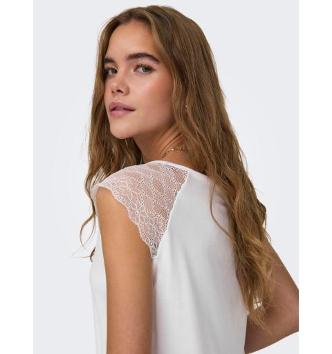 Only onlpetra s/s lace mix top jrs noos blanco