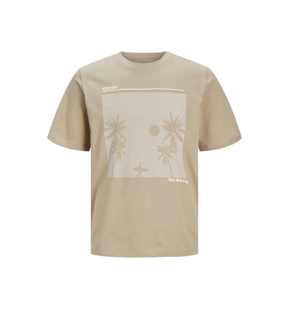 Jack&jones jjpaja palm tee ss crew neck beige