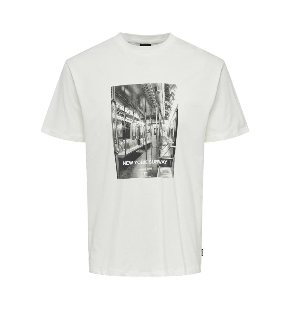 Only & sons onsseb reg bw photoprint ss tee blanco