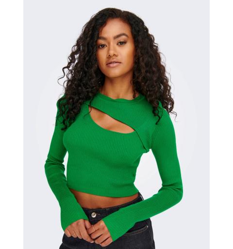 Only onlliza l/s peek-a-boo pullover knt verde