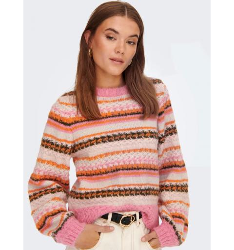 Only onlmabel life  l/s stripe pullover knt rosa