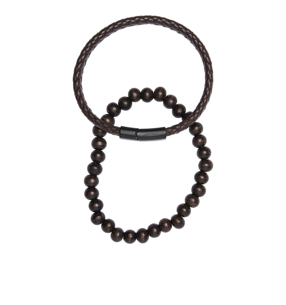 Jack&jones jacbraid and beads bracelet 2-pack marron