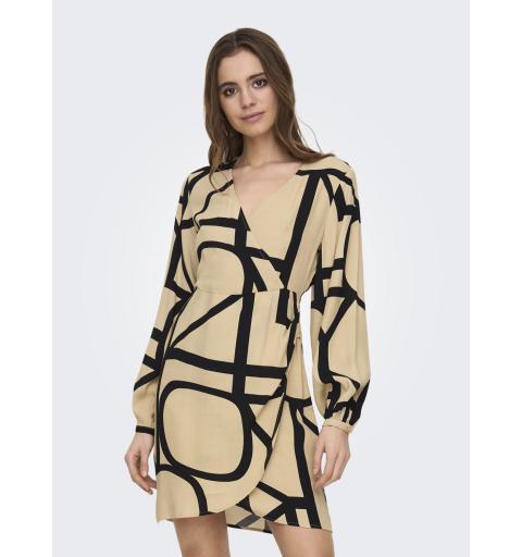 Only onlava l/s wrap dress ptm beige