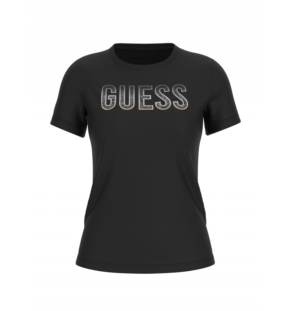 Guess mujer cn ss glitter degrade logo tee negro