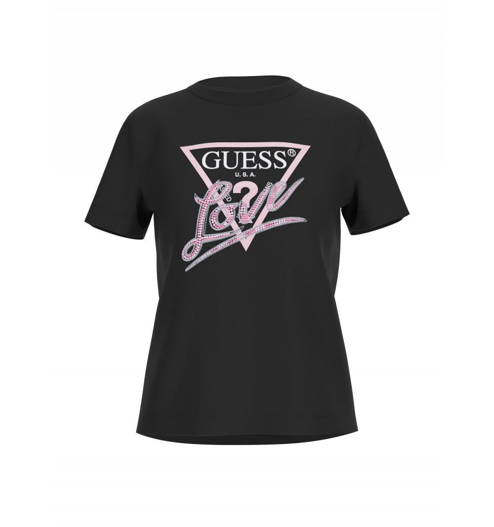 Guess mujer cn ss love triangle tee negro