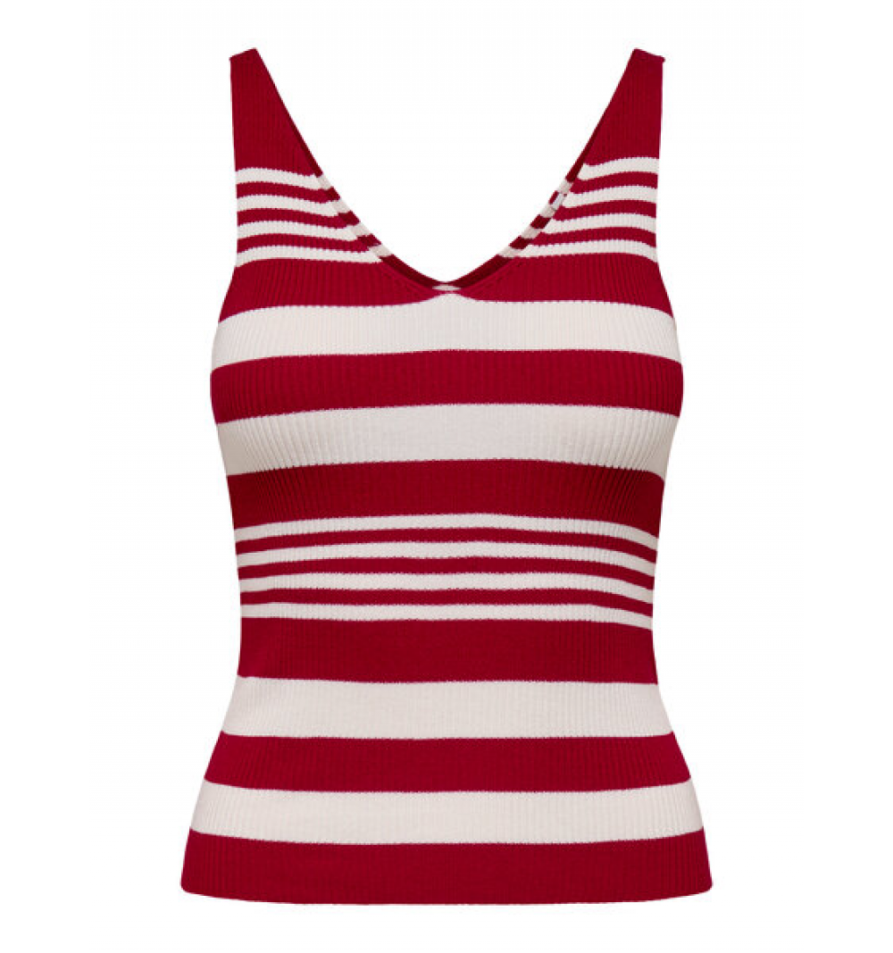 Only onlorvieto sl stripe v-neck mm knt rojo